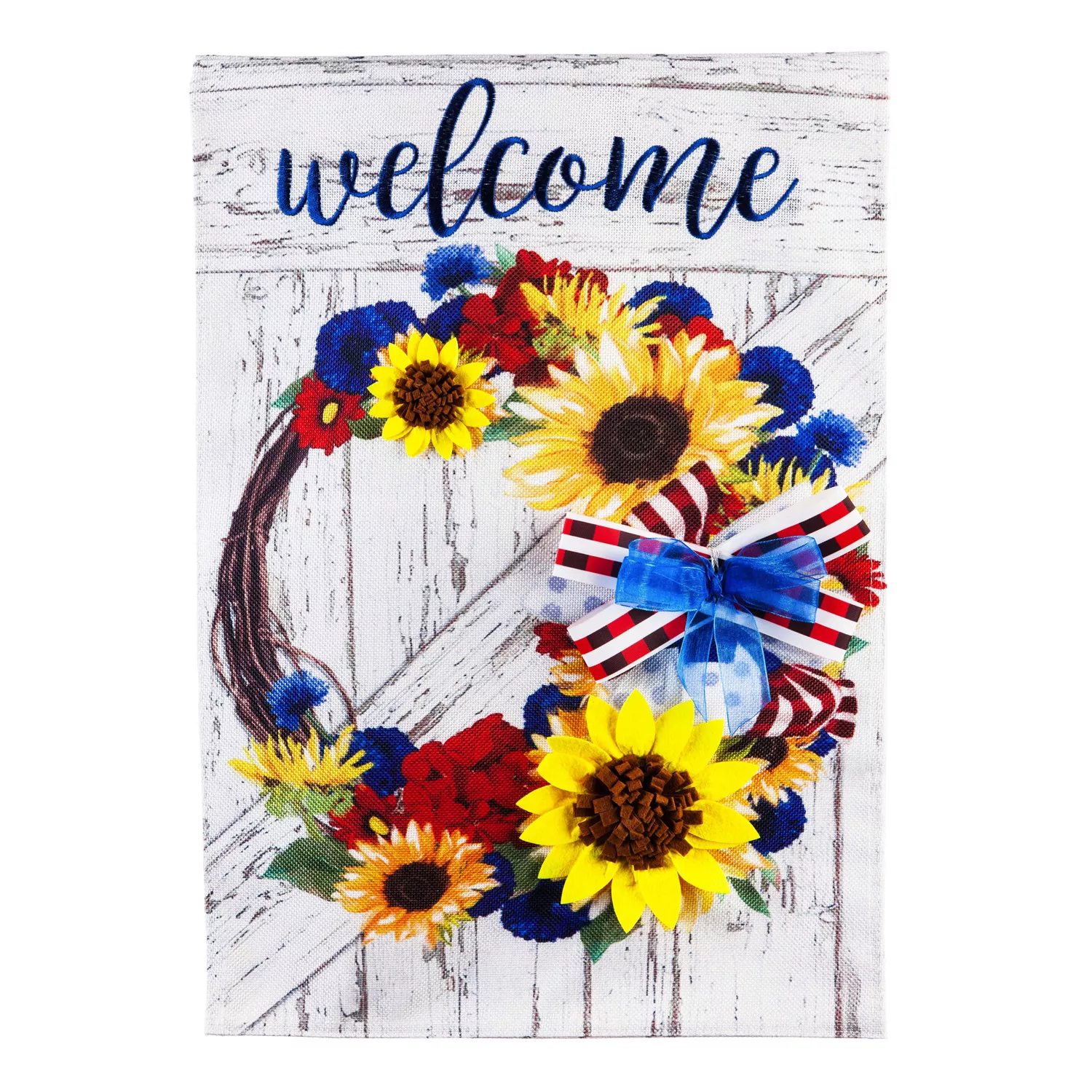 American Floral Wreath Garden Burlap Flag