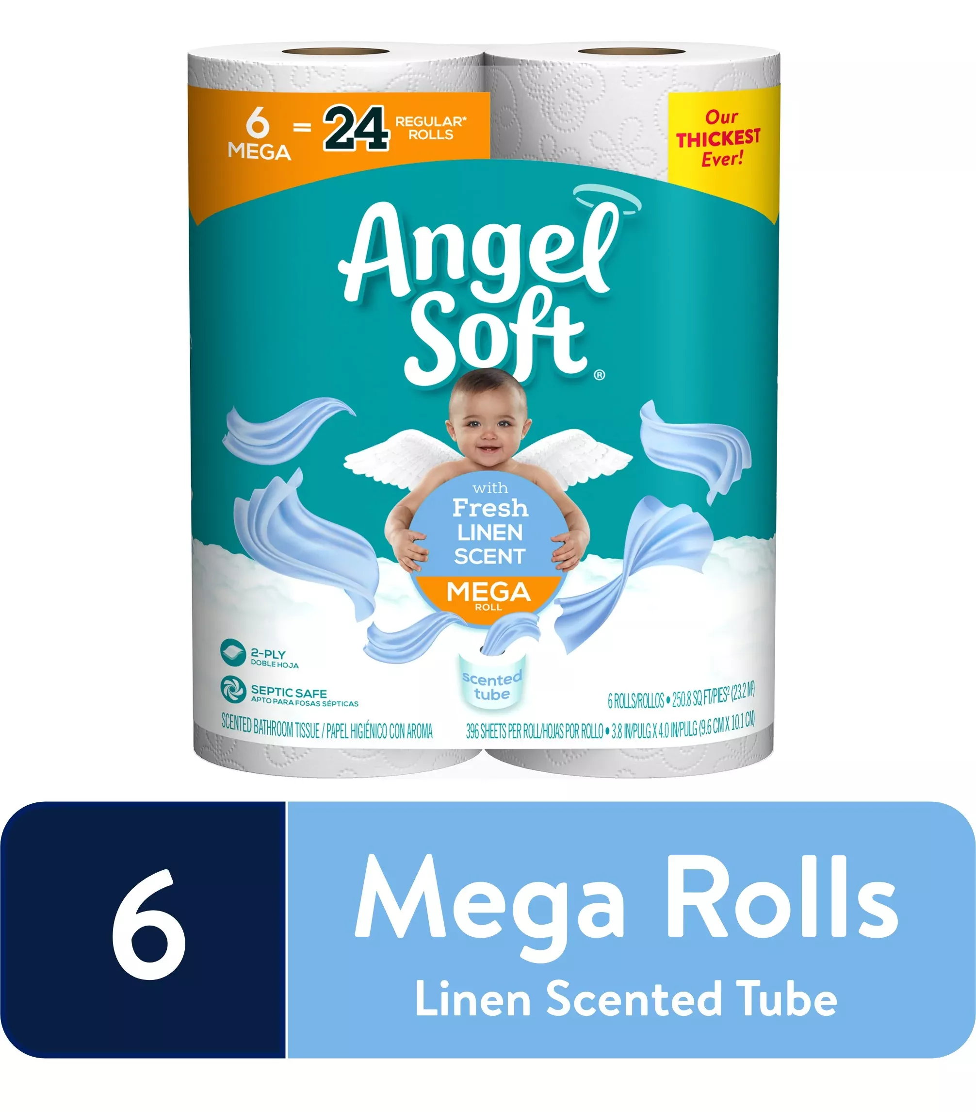 Angel Soft Toilet Paper, Linen, 6 Mega Rolls = 24 Regular Rolls