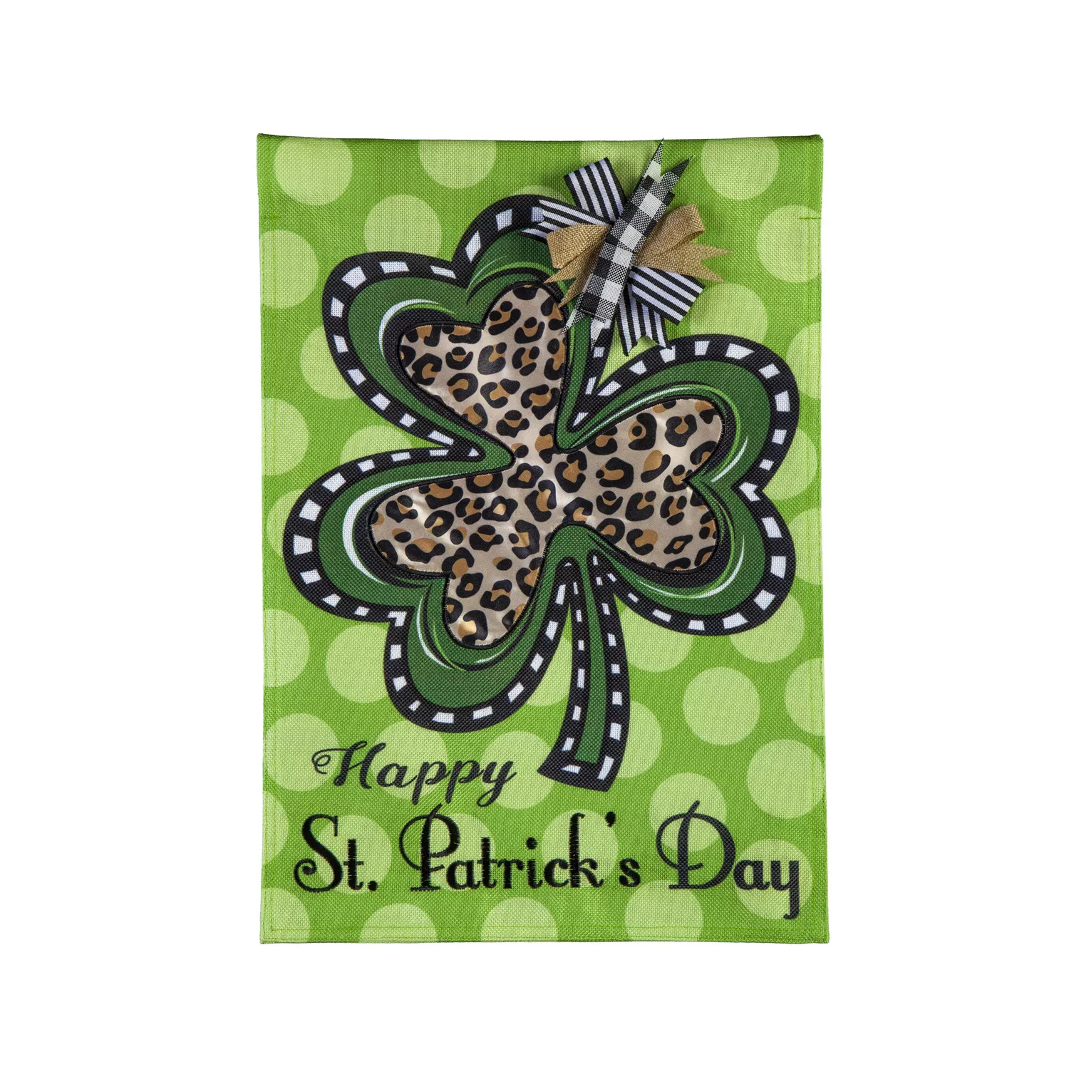 Animal Print Shamrock Garden Burlap Flag
