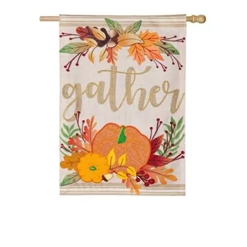Autumn Gather House Burlap Flag