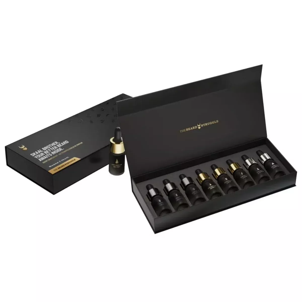 The Beard Struggle 8-in-1 Beard Oil Sampler Kit – Travel Size Night Elixir Collection for Beard Softening & Moisturizing (5ml x 8 Bottles)