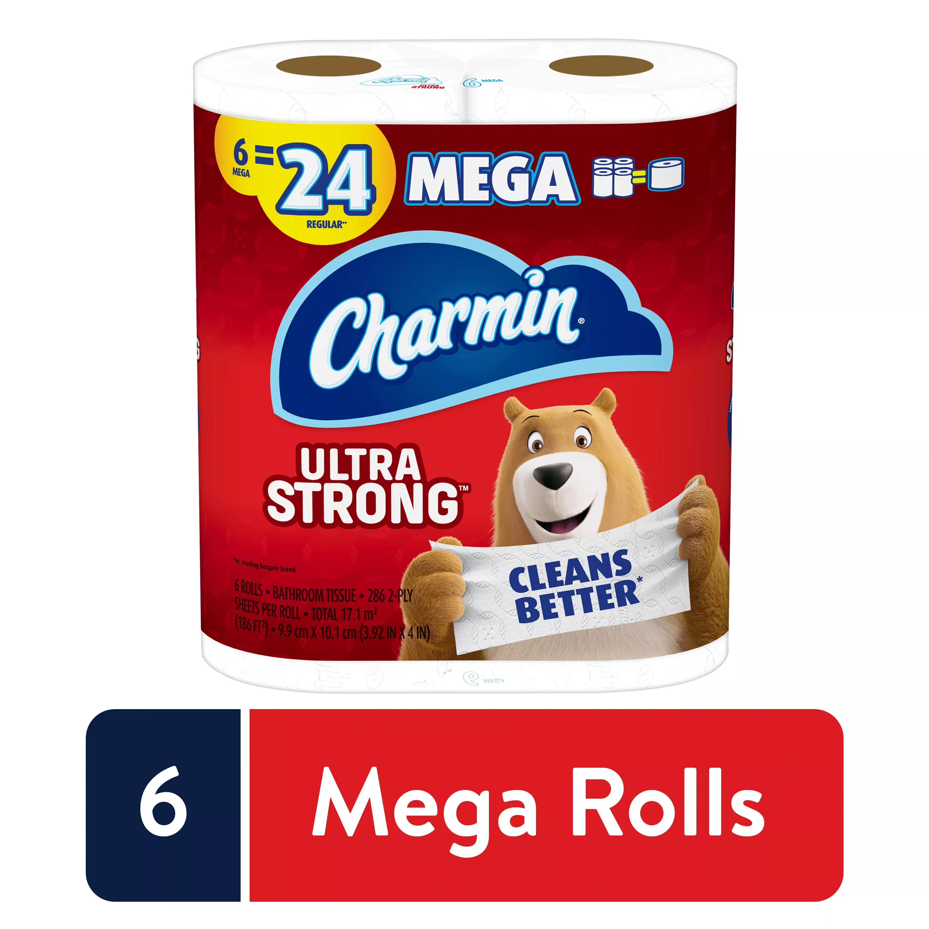 Charmin Ultra Strong Toilet Paper, 6 Mega Rolls = 24 Regular Rolls