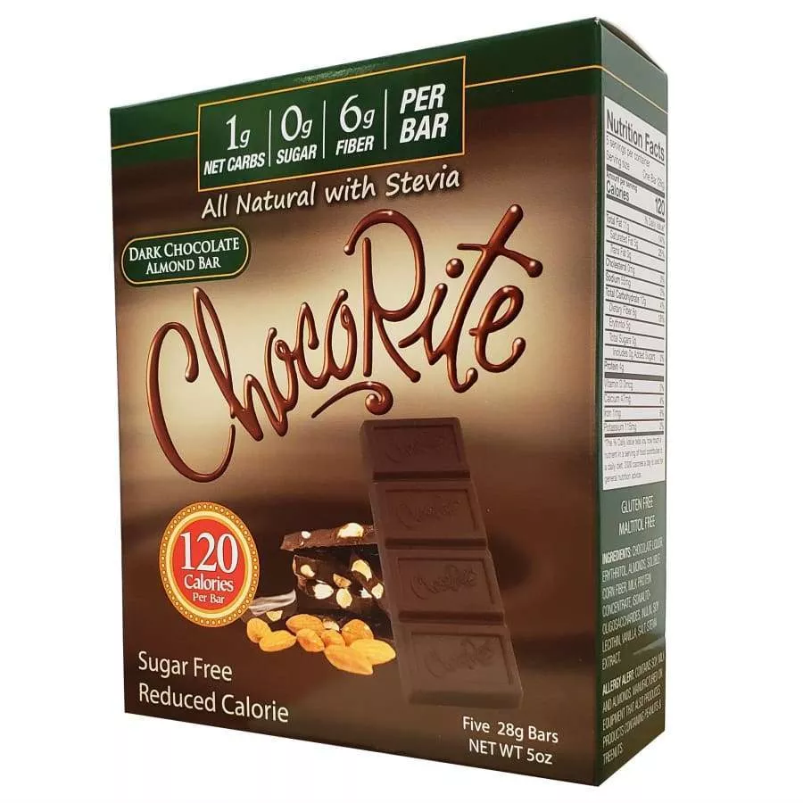 ChocoRite Sugar-Free Dark Chocolate Almond Bars - 5/Box