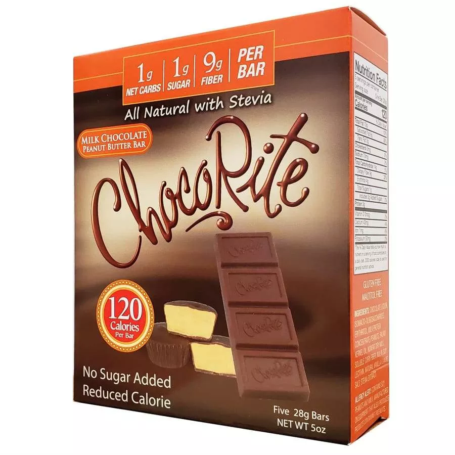 ChocoRite Sugar-Free Milk Chocolate Peanut Butter Bars - 5/Box
