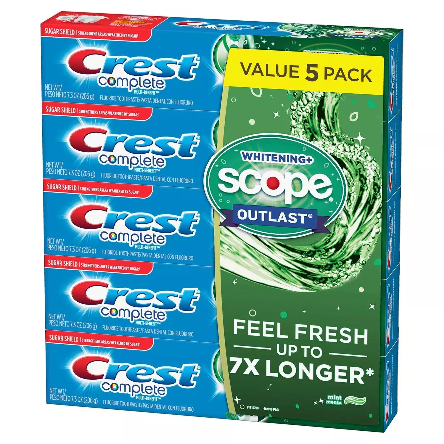Crest Complete Whitening + Scope Mint Outlast Toothpaste, 5 Pack7.3 oz Each