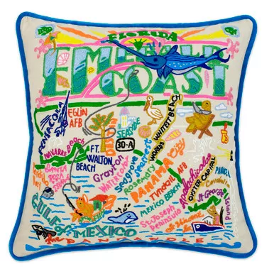 Emerald Coast XL Hand-Embroidered Pillow by Catstudio