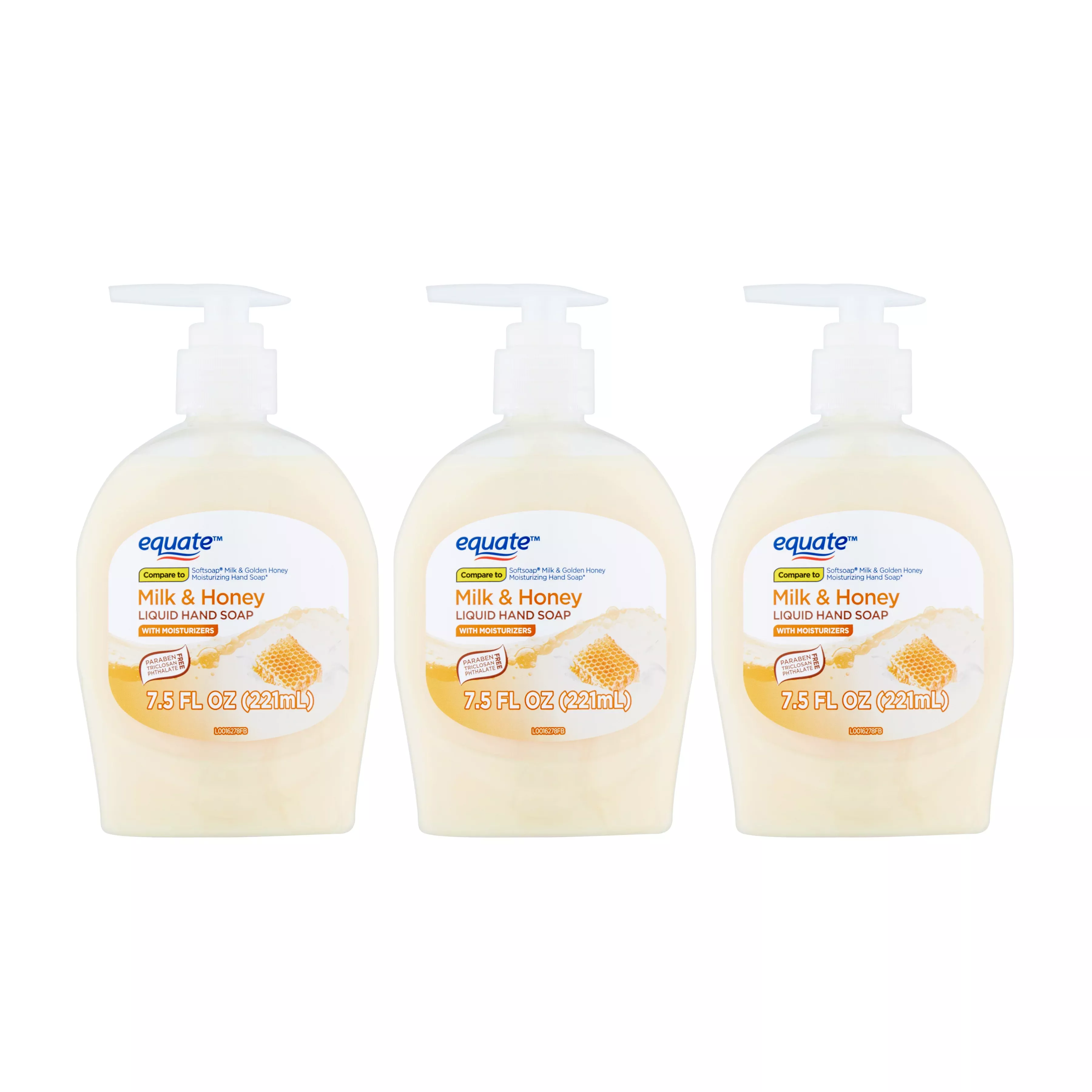 Equate Milk & Honey Liquid Hand Soap with Moisturizers 7.5 oz "3-PACK"