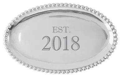 "Est. 2018" Pearled Oval Platter by Mariposa