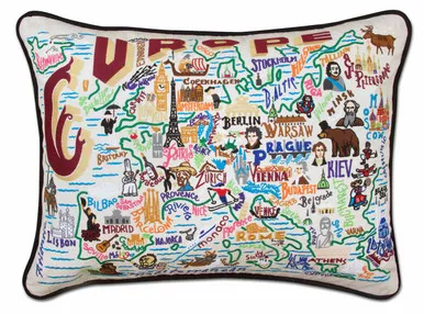Europe Hand-Embroidered Pillow by Catstudio
