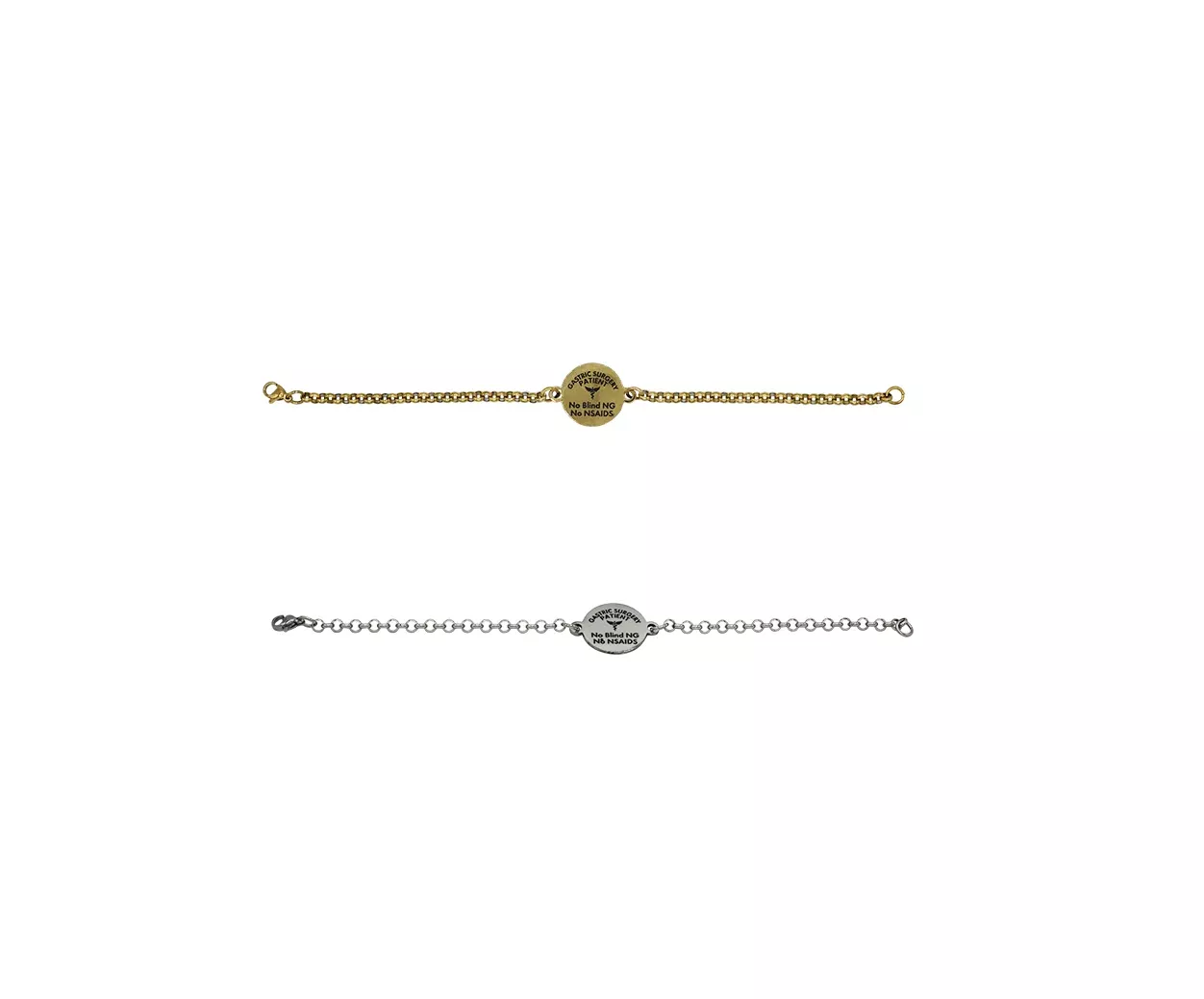 Gastric Surgery Medical Alert Bracelet with Dual-Engraved Disk and Caduceus Charm by BariatricPal