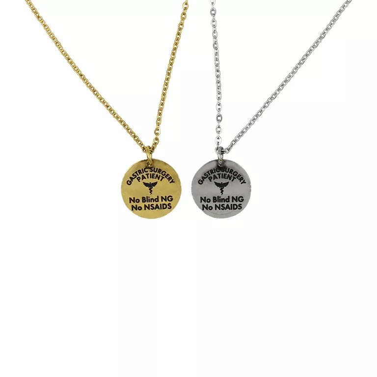 Gastric Surgery Medical Alert Necklace with Dual-Engraved Pendant and Caduceus Charm by BariatricPal