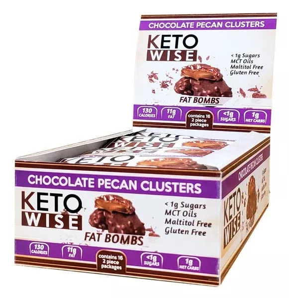 Keto Wise Fat Bombs - Chocolate Pecan Clusters, 16 bars