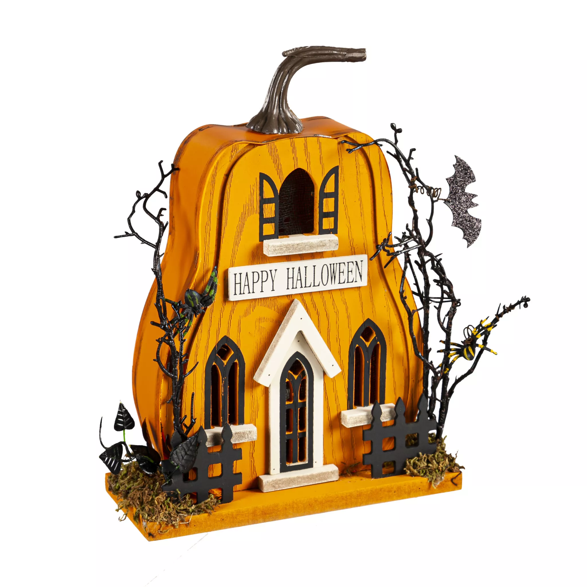LED Wood "Happy Halloween" Haunted Pumpkin House Table Décor