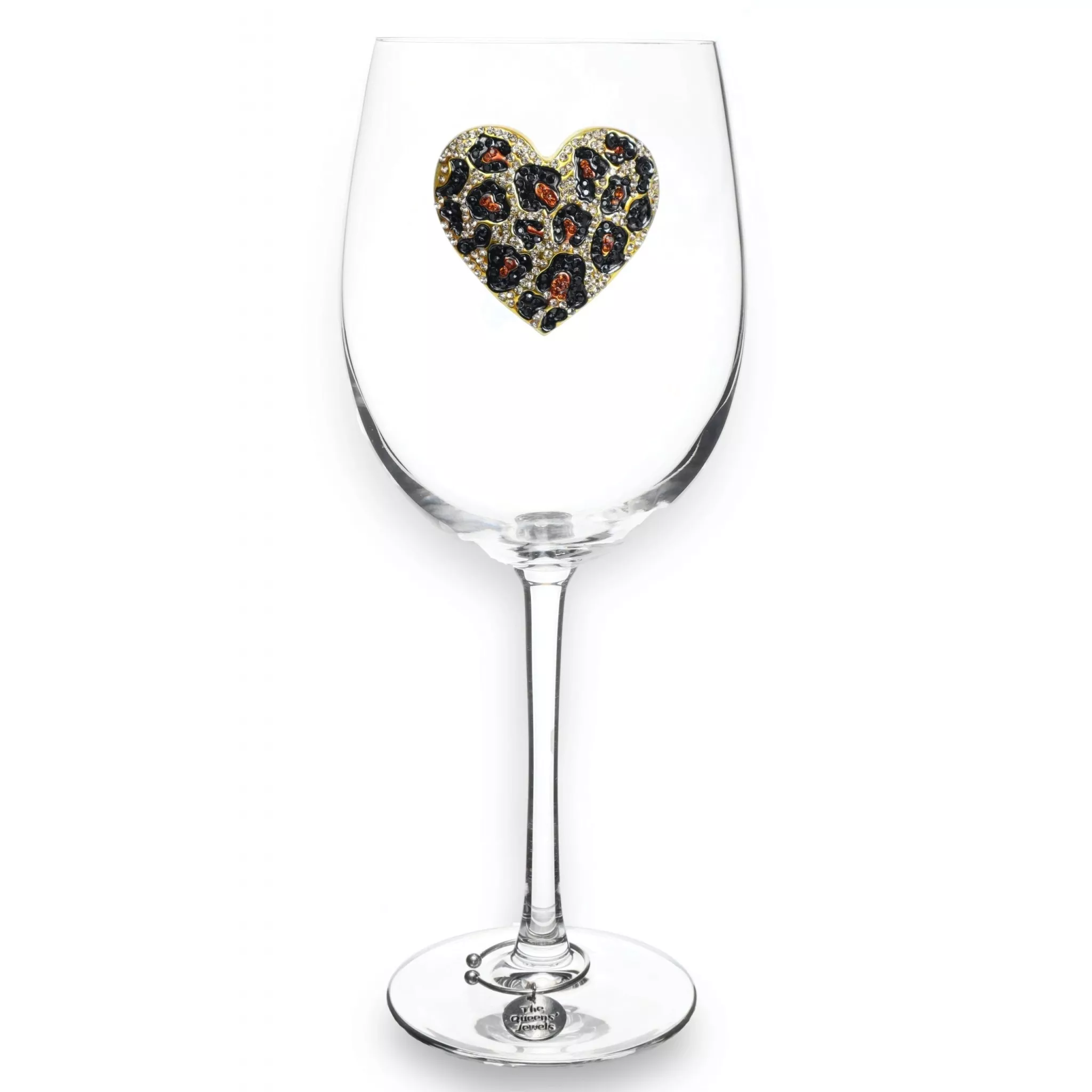 Leopard Heart Jeweled Stemmed Wine Glass