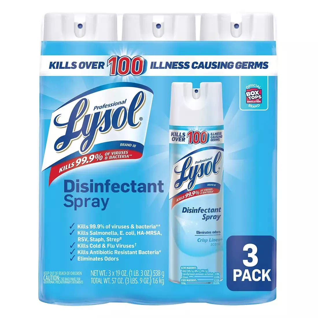 Lysol Crisp Linen Disinfectant Spray 19 oz "3-PACK"
