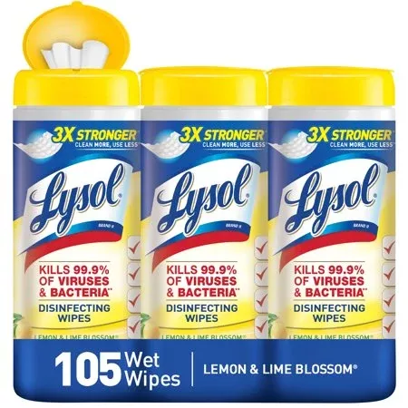 Lysol Disinfecting Wipes, Lemon and Lime Blossom Scent "3-PACK" 105 Count