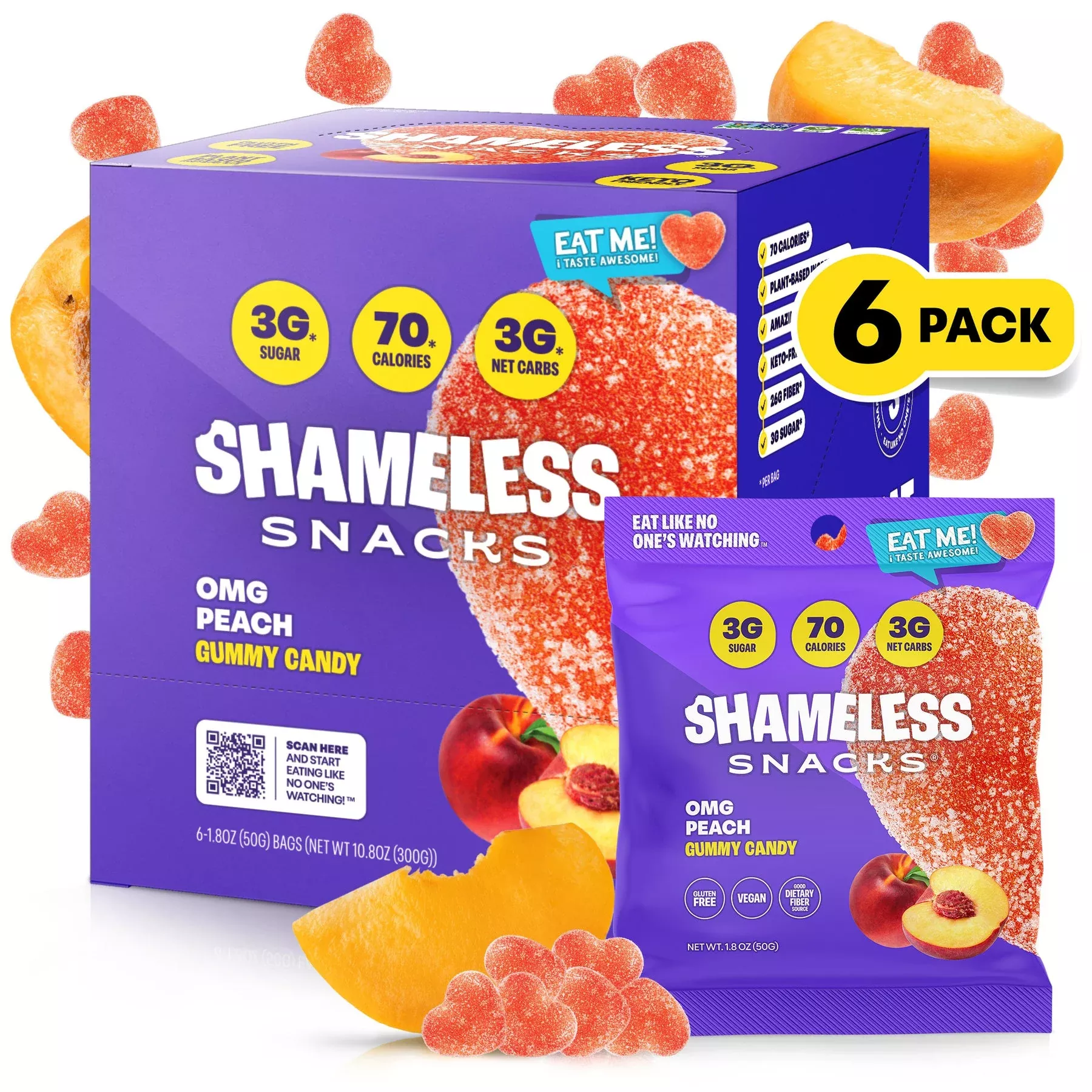 Shameless Snacks Gummy Candy - OMG Peach