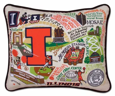 University of Illinois Embroidered Pillow by Catstudio